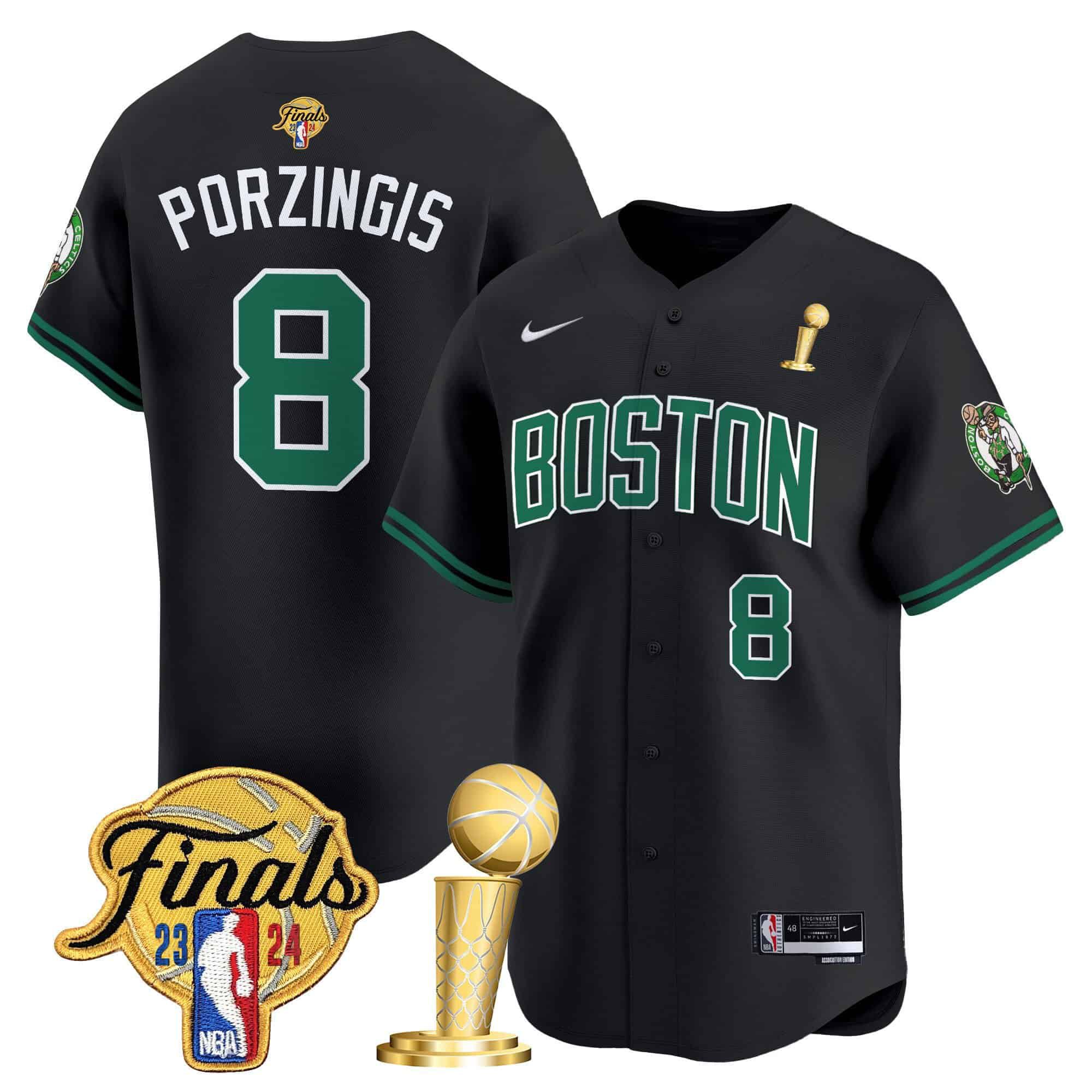 Men Boston Celtics #8 Porzingis Black 2024 Nike Final & Champions Patch Baseball NBA Jersey